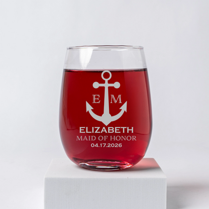 Custom Engraved Stemless Wine Glass - Bridesmaids, Groomsmen, Best Man