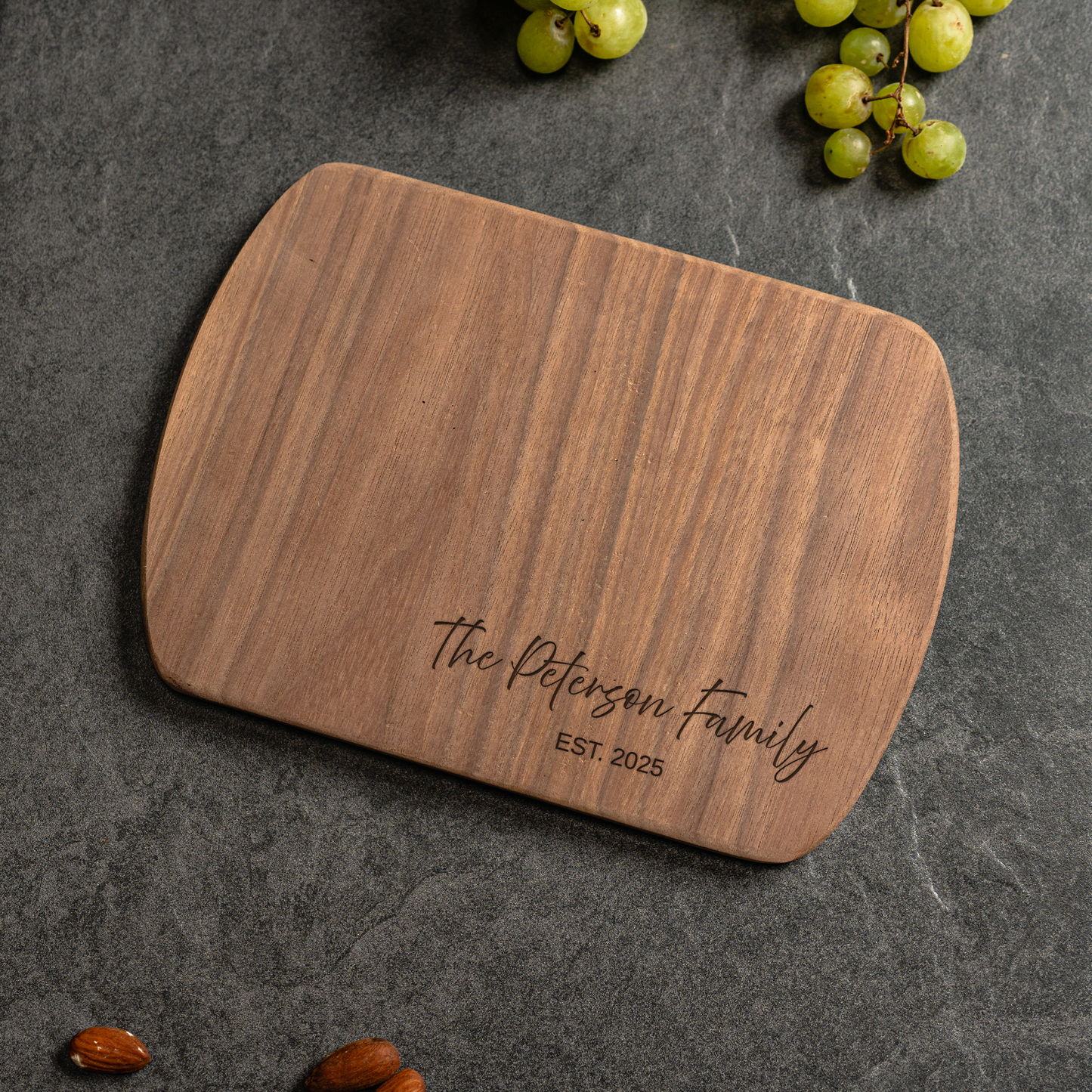 Customized Thin Oval Cutting Boards - Elegant Name & Date Designs Bottom Right