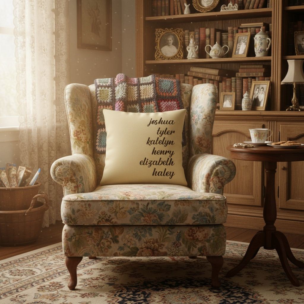 Customized Family Names Throw Pillow Cover