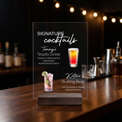 Customized Signature Cocktails Wedding Acrylic Sign