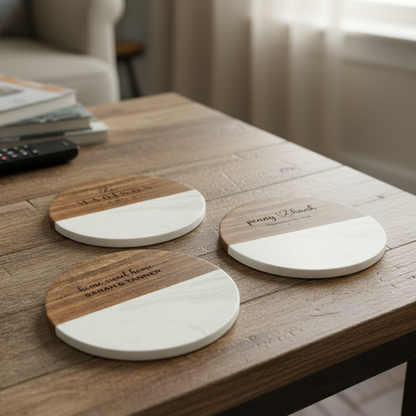 Customized Marble Acacia Coaster