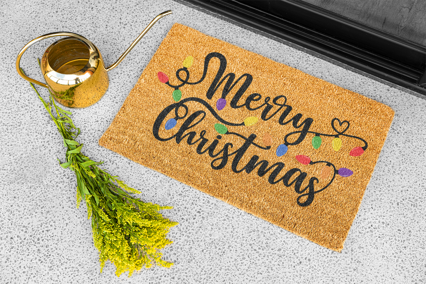 Merry Christmas Doormat with Colorful Lights