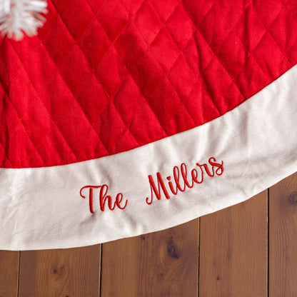 Custom Embroidered Red Velvet Tree Skirt