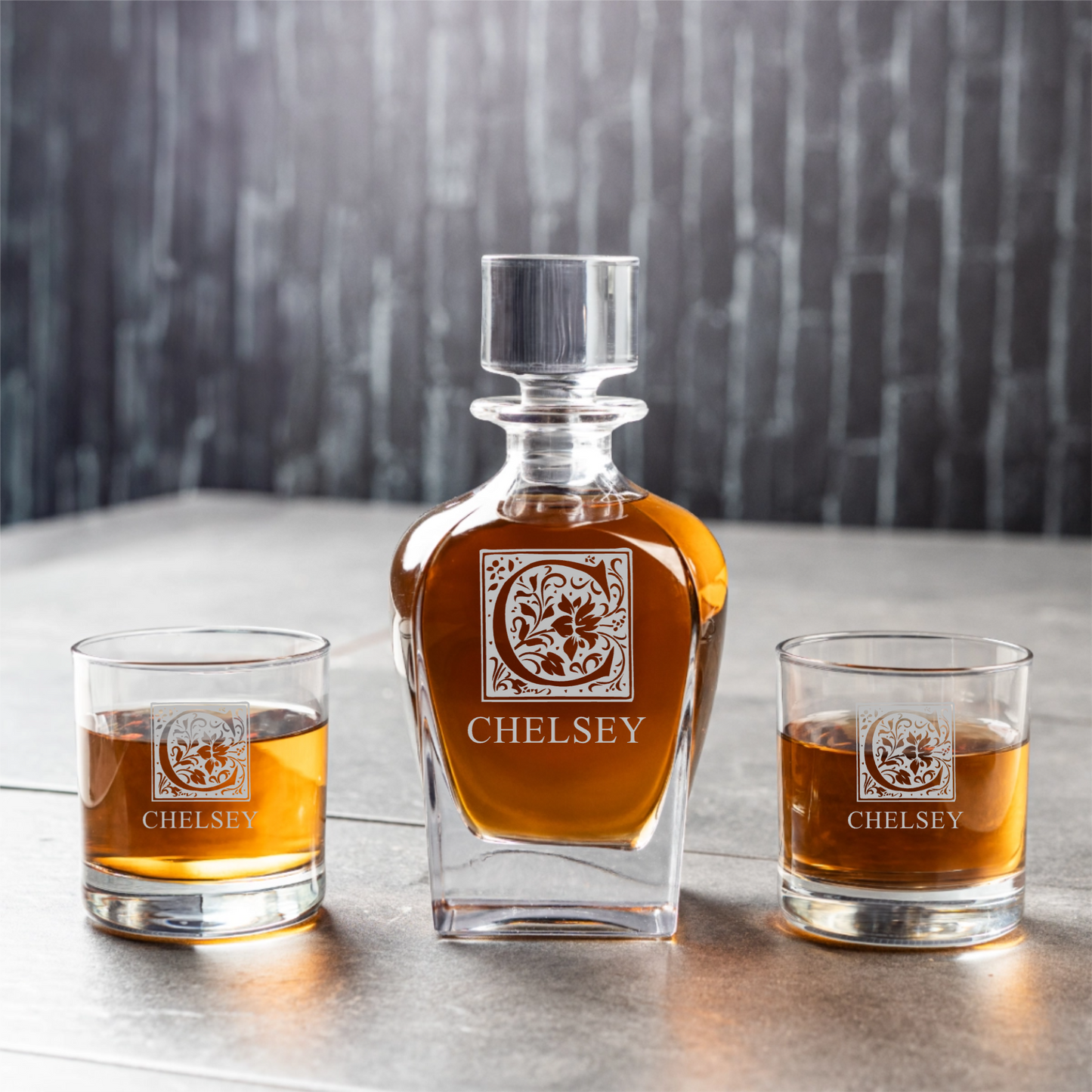 Customized Tudor Decanter Set with Whiskey Glasses