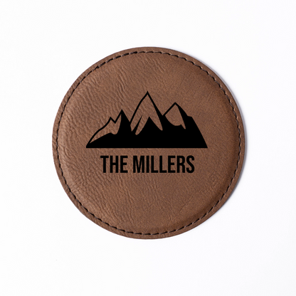 Customized Dark Brown Leather Round Coaster Set