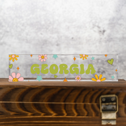 Customized Teacher Acrylic Desk Plate - Groovy Design