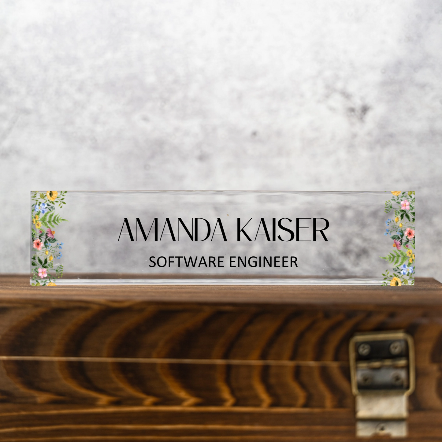 Customized Acrylic Name Plate for Desk - Floral Designs