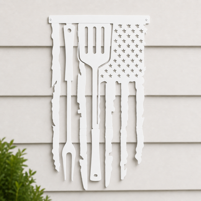 BBQ US Flag Metal Sign