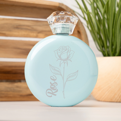Customized Birth Flower Glam Flask - Vertical Name