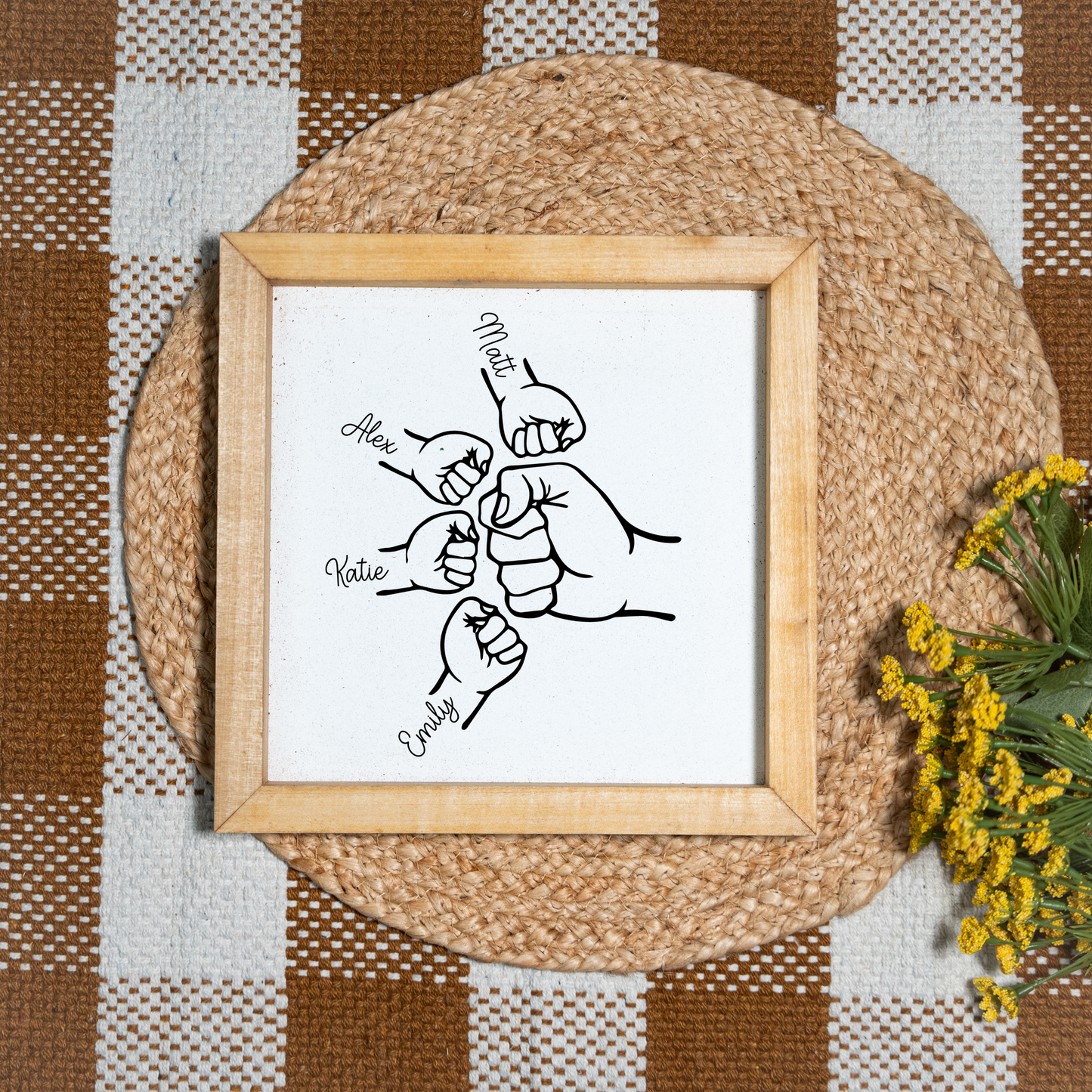 Customized Fist Bump Dad And Kids Framed Sign