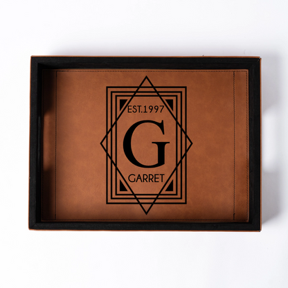 Customized Brown Leather Serving Tray - Signature Designs