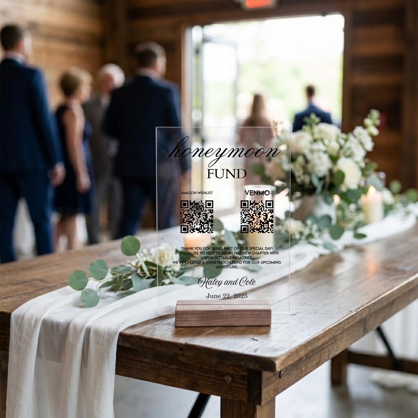 Customized Honeymoon Fund QR Code Acrylic Sign
