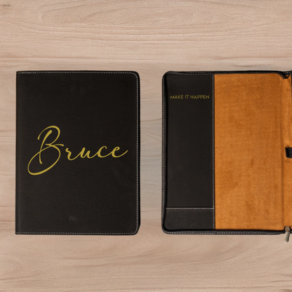 Customized Leather Portfolios - Black & Rustic Script