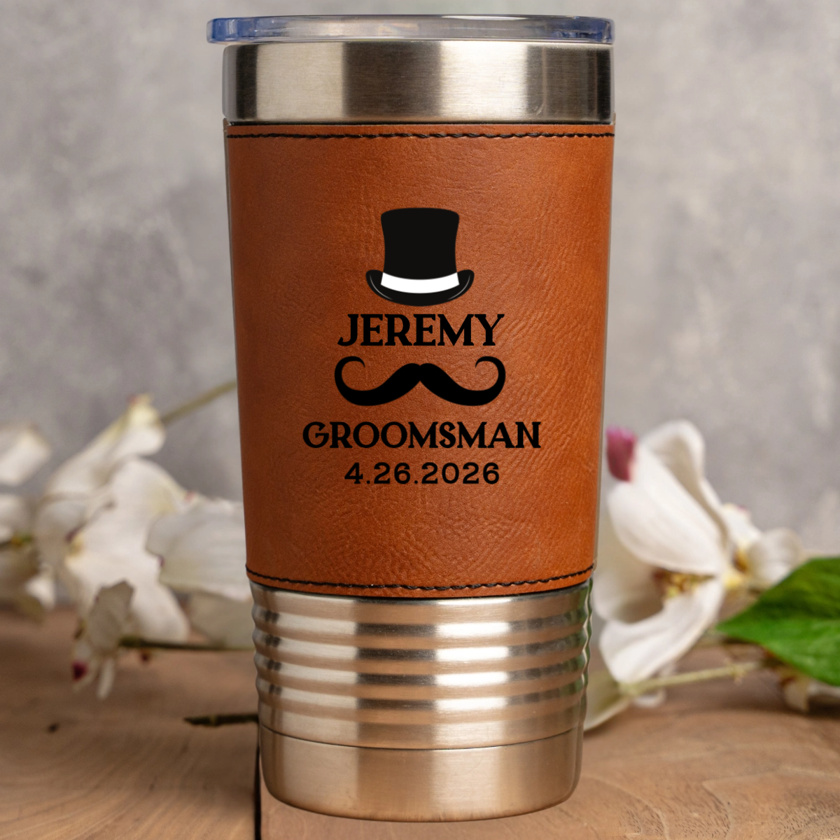 Customized Leather Wrapped Stainless Tumblers - Groomsmen, Bridesmaids, Best Man