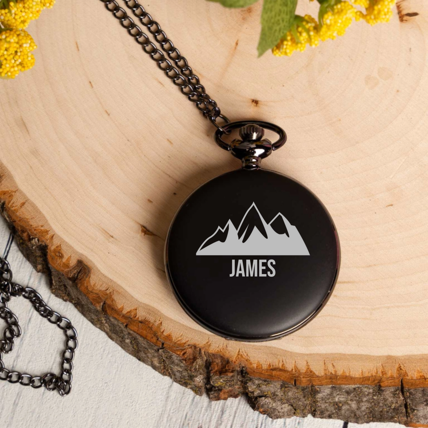 Engraved Black Pocket Watch
