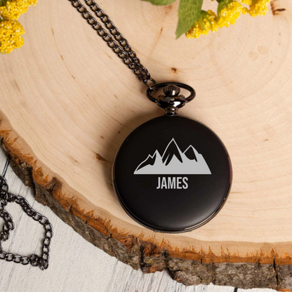 Engraved Black Pocket Watch