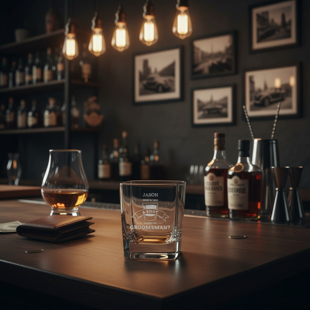 Customized Square Whiskey Glass Groomsmen Designs