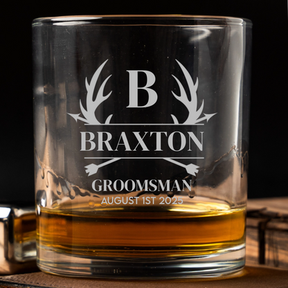 Custom Lowball Whiskey Glass - Groomsmen, Bridesmaids, Best Man