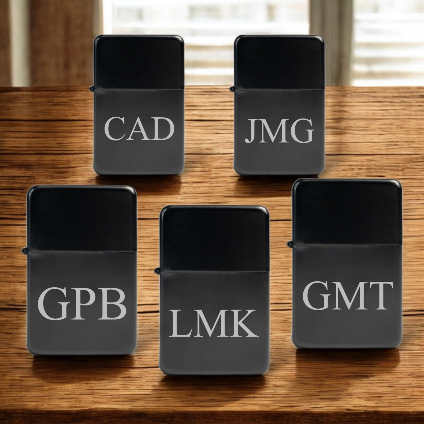 Set of 5 Customized Black Stainless Steel Lighters
