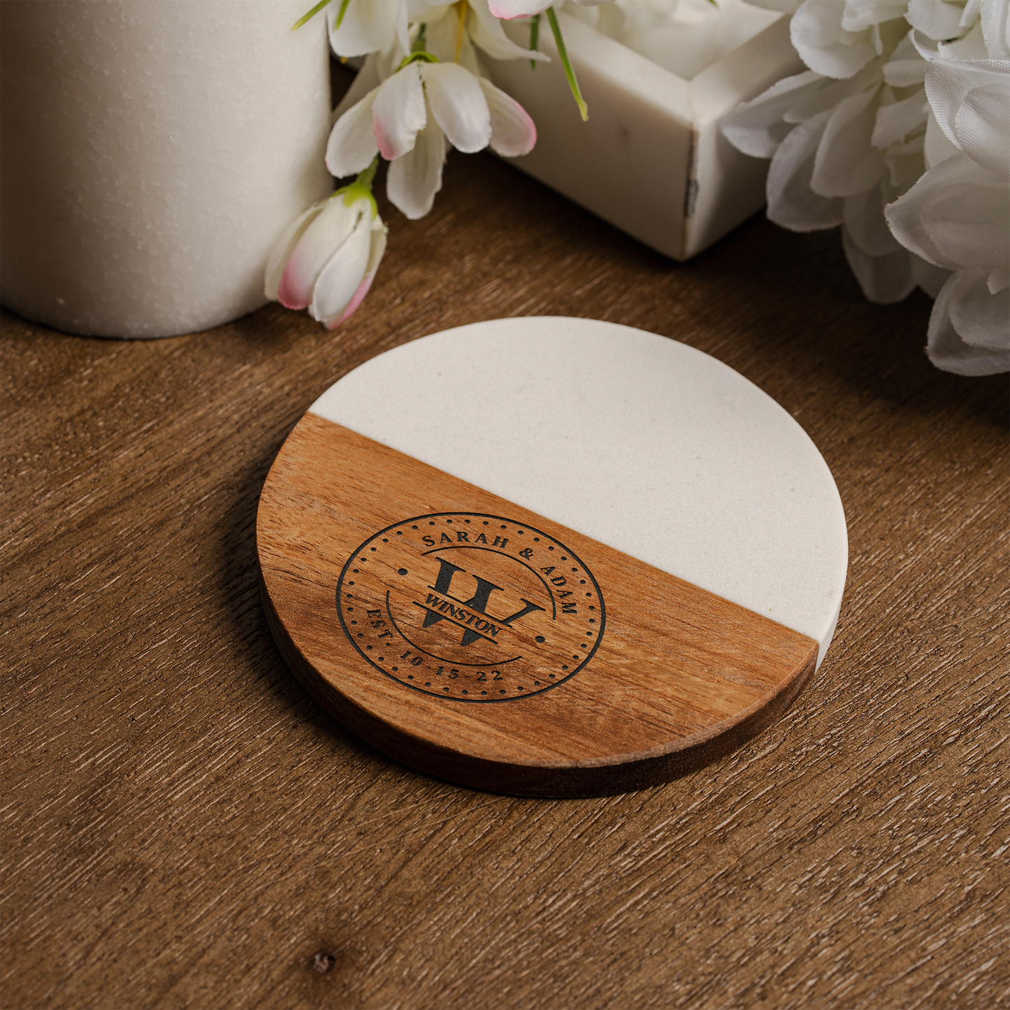 Customized Wood & Marble Acacia Coasters