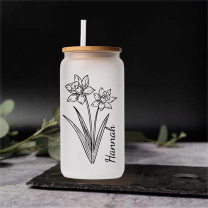 Customized Glass Cans - Birth Flower Designs (Vertical Name)