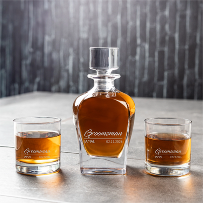 Customized Tudor Decanter with Whiskey Glasses - Groomsmen, Bridesmaids, Best Man