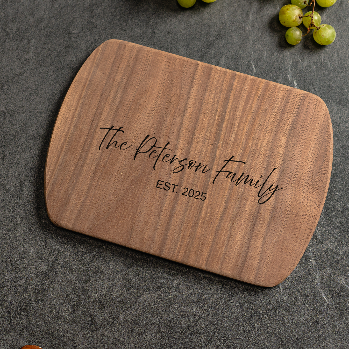 Customized Thin Oval Cutting Boards - Elegant Name & Date Designs
