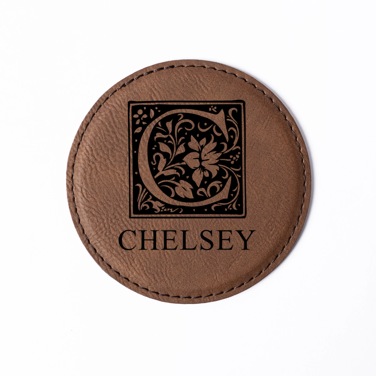 Customized Dark Brown Leather Round Coaster Set