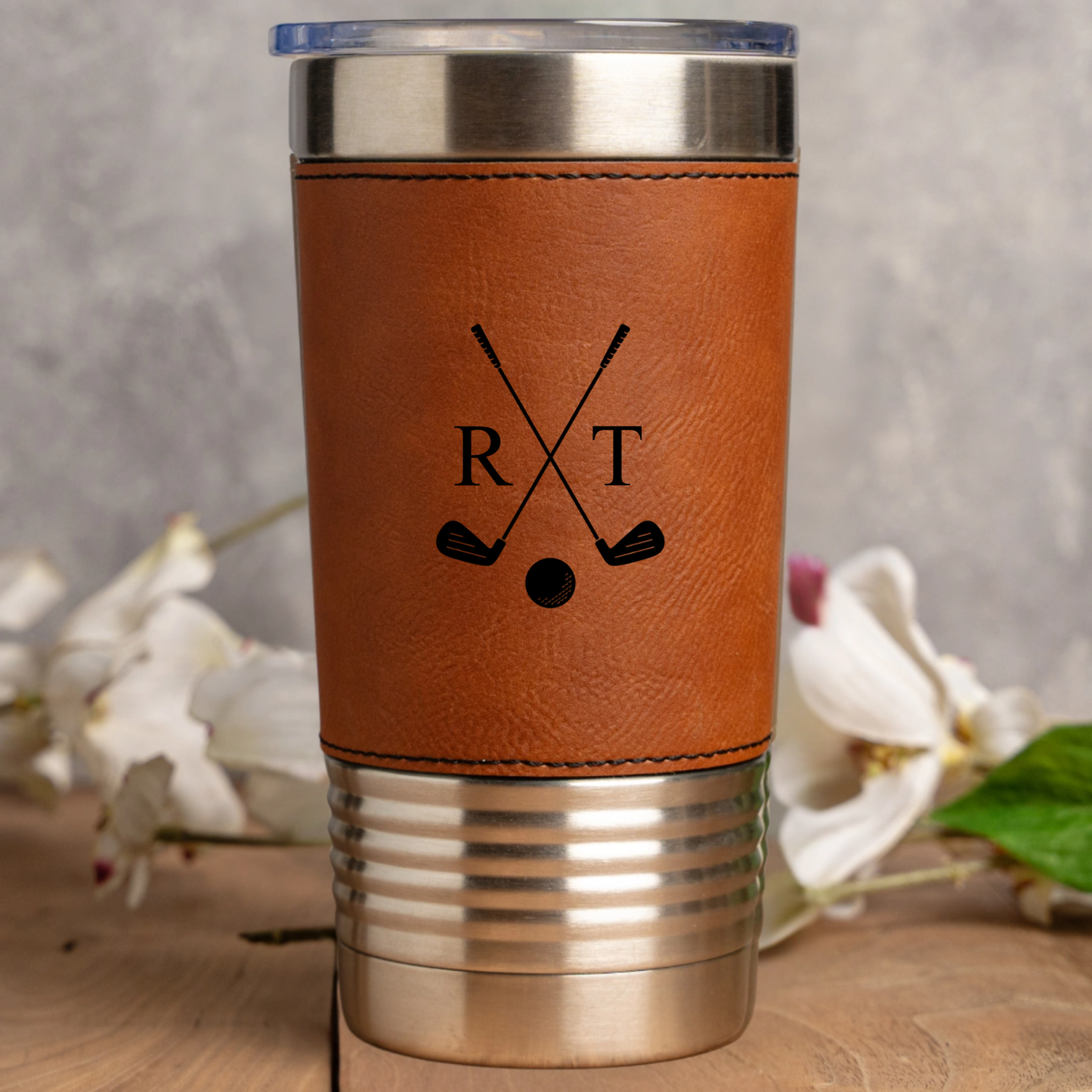 Customized Leather Wrapped Stainless Golf Tumblers
