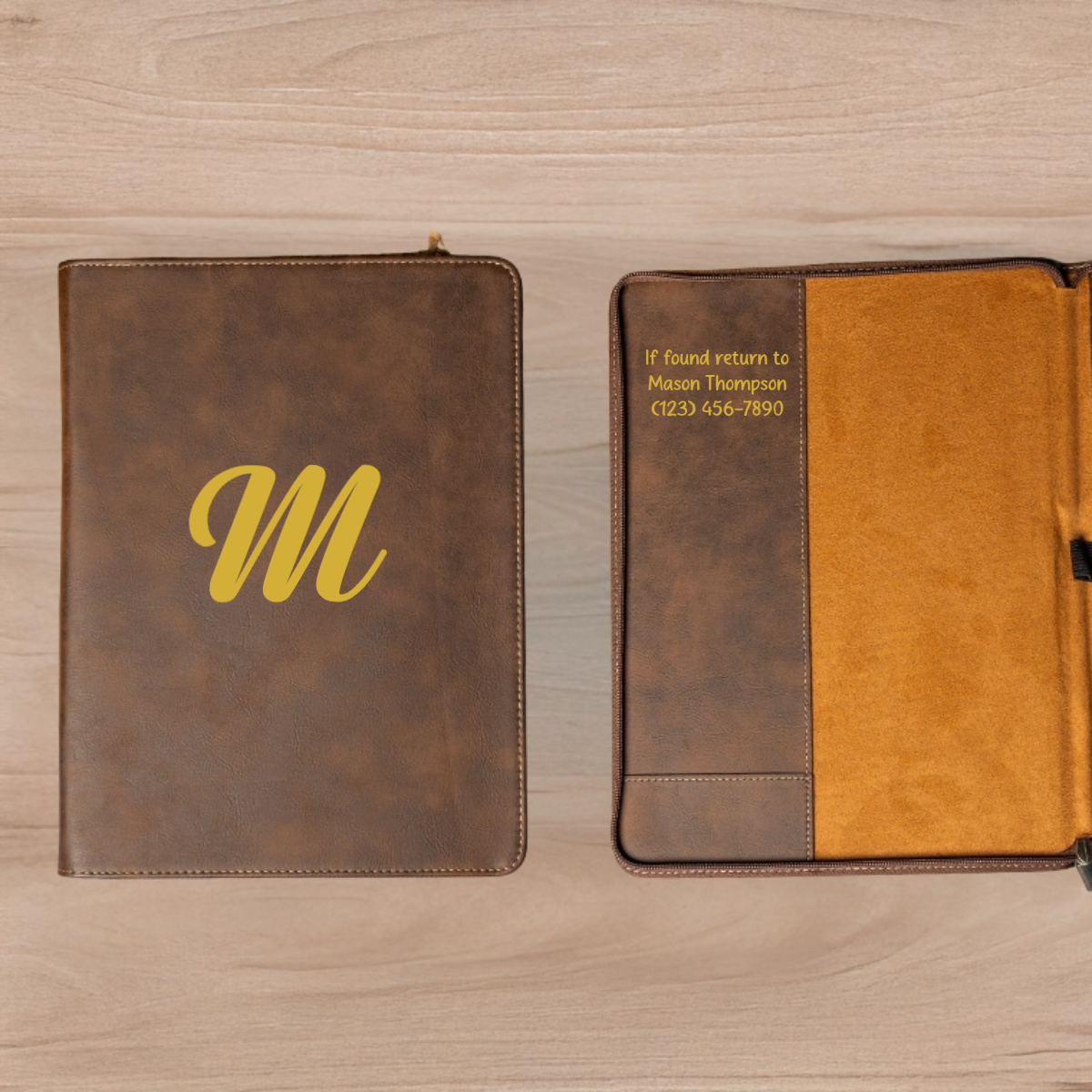 Customized Leather Portfolios - Black & Rustic Script