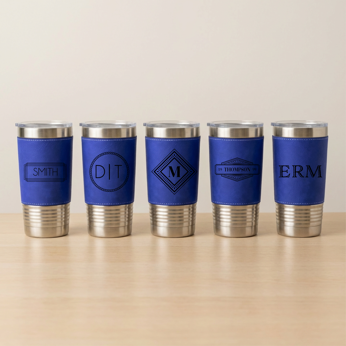 Set of 5 Leather Wrapped Stainless Tumblers - Signature Designs