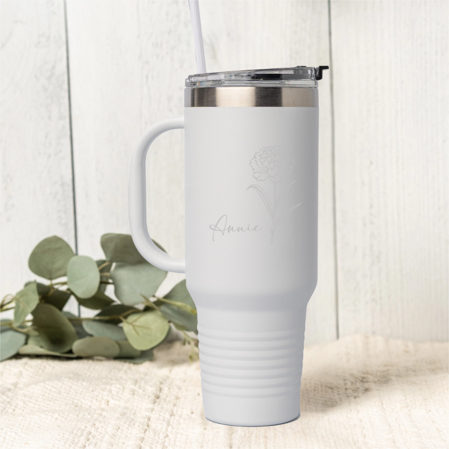 Customized 40oz Tumbler - Birth Flower Designs (Horizontal Name)