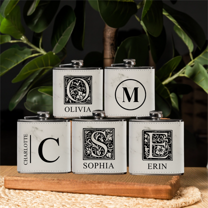 Groomsmen Gift Set of 5 Leather Wrapped Stainless Flasks