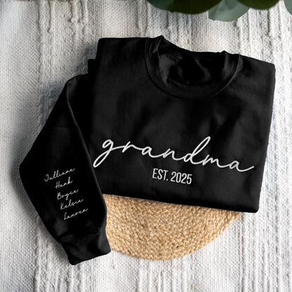 Custom Embroidered Grandma Sweatshirt with Names on Sleeve