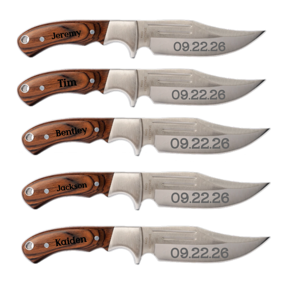 Customized Set of 5 Groomsmen Wood Handle Fixed Blade Knives