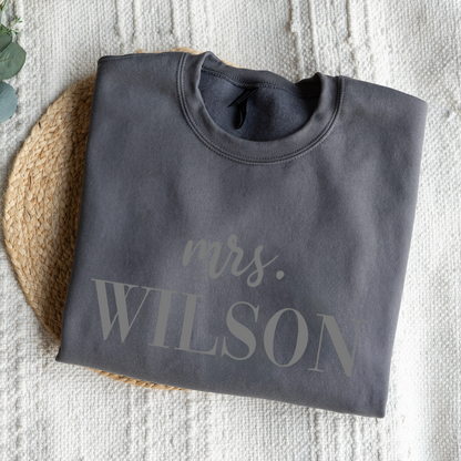 Customized Mrs. Sweatshirt with Initials on Sleeve