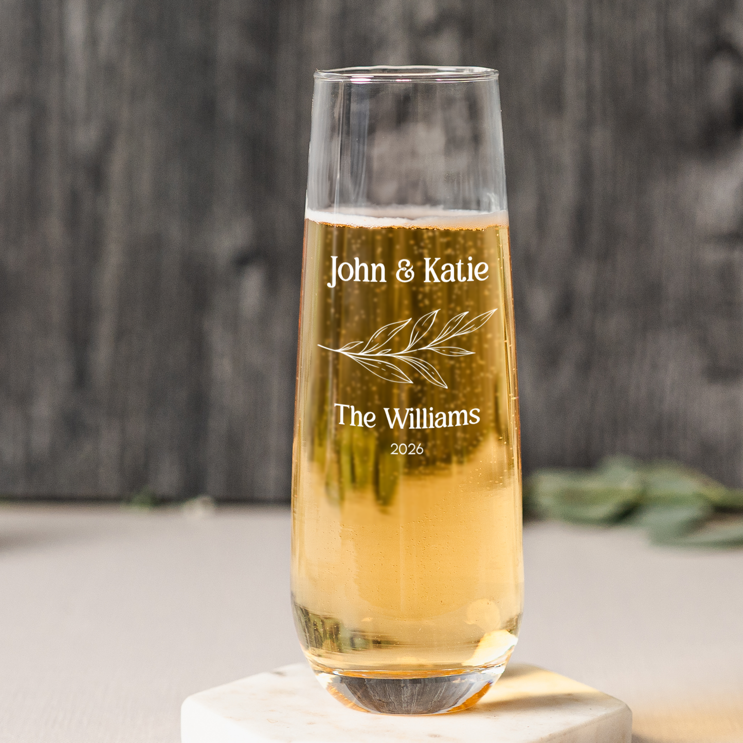 Customized Stemless Champagne Flute - Wedding Designs
