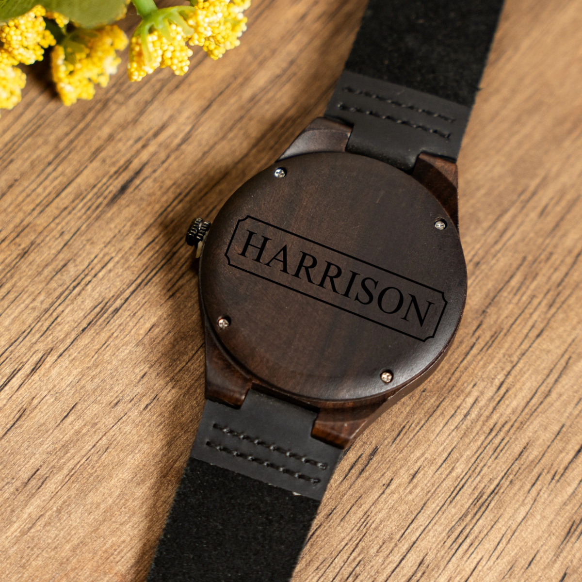 Customized Dark Brown Wood Watch