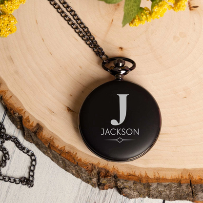 Engraved Black Pocket Watch