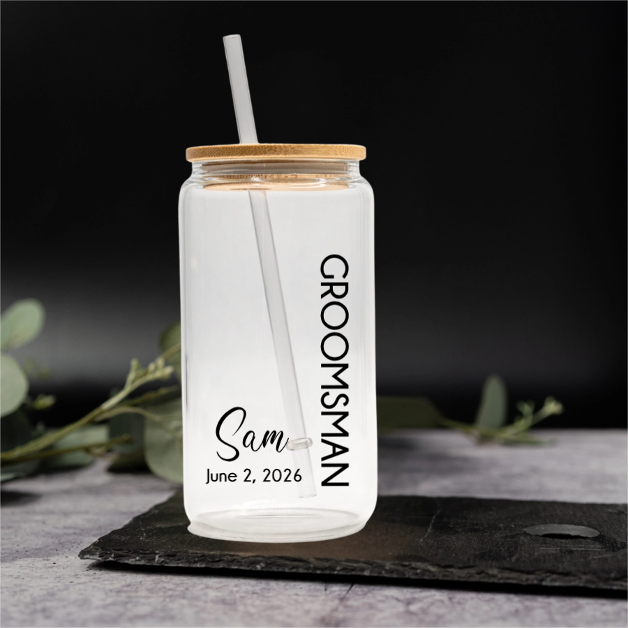 Customized Glass Cans - Groomsmen, Bridesmaids, Best Man