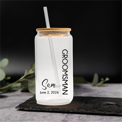 Customized Glass Cans - Groomsmen, Bridesmaids, Best Man