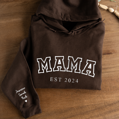 Customized Mama Hoodie with Names on Sleeve