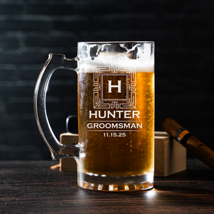 Set of 5 25oz Beer Mugs - Wedding Designs Groomsmen Gift