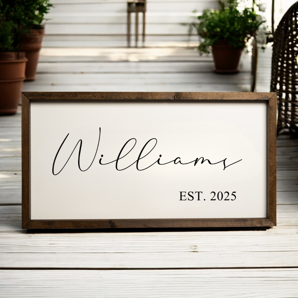 Customized Last Name Est. Date Wood Framed Sign