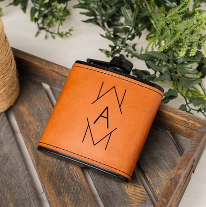 Customized Leather Wrapped Black Flasks - Signature Designs