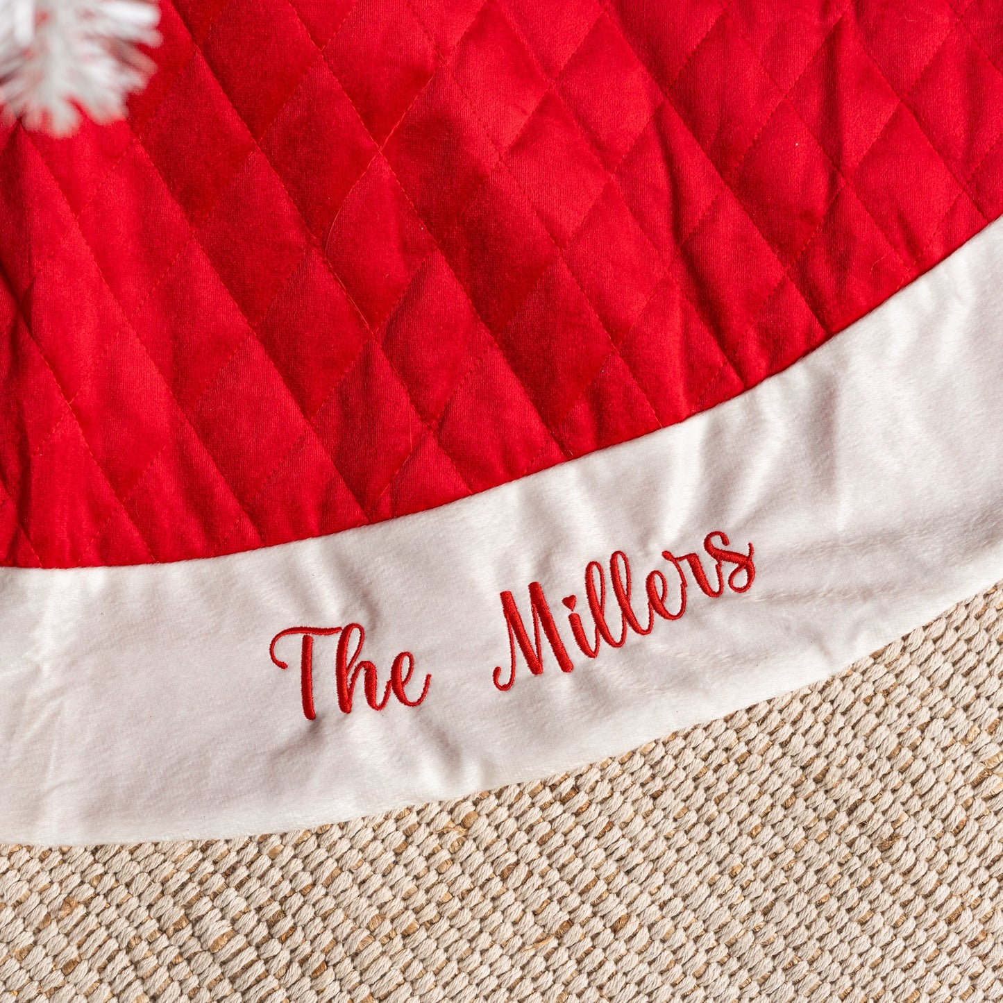 Custom Embroidered Red Velvet Tree Skirt