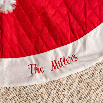 Custom Embroidered Red Velvet Tree Skirt
