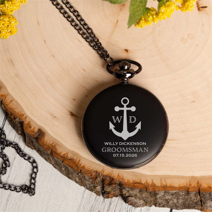 Customized Black Pocket Watch - Groomsmen & Best Man