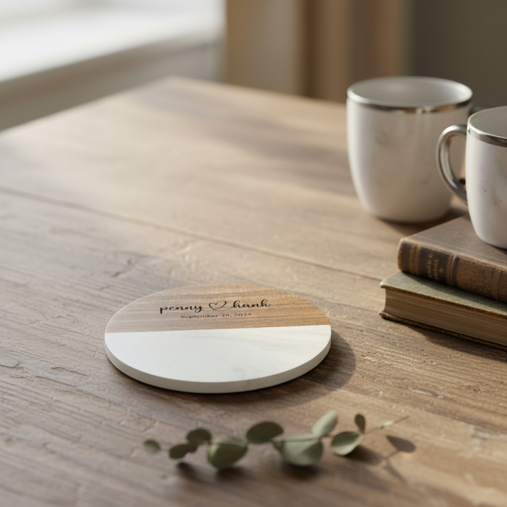 Customized Marble Acacia Coaster