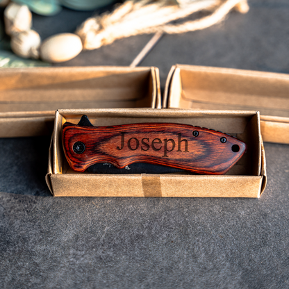 Set of 5  Red Wood Handle Black blade Knives - Groomsmen Gift